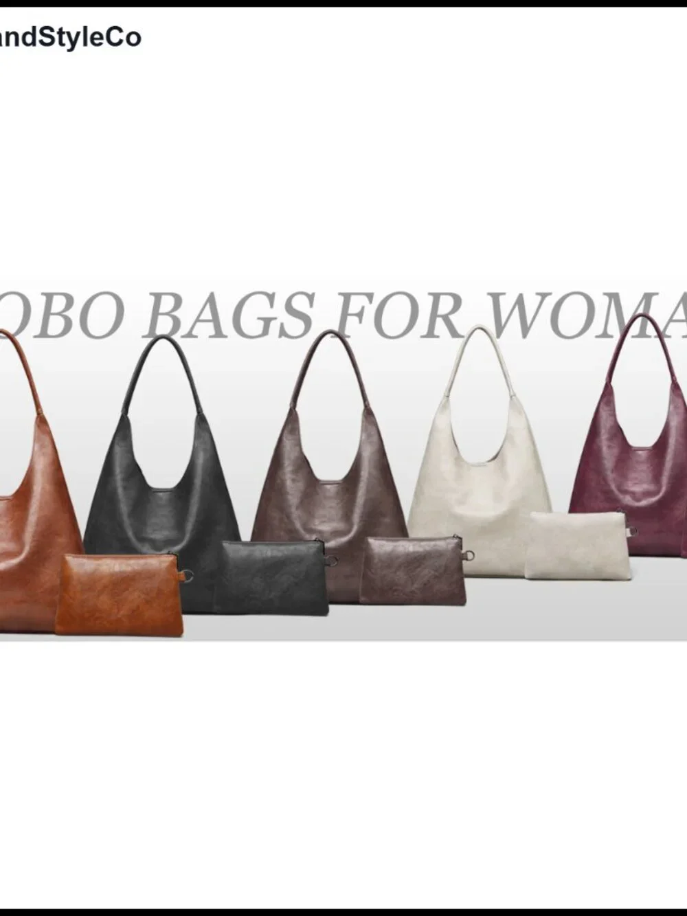 Vegan Leather Slouchy Hobo Shoulder Tote Bag with Makeup Pouch